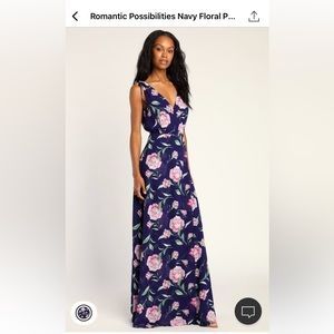 LULUS Navy Floral Maxi